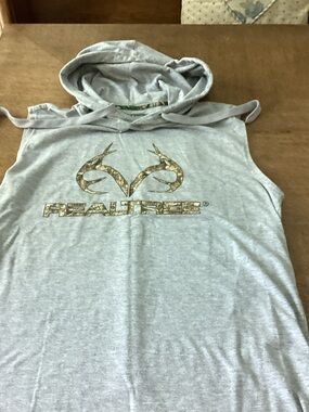 Realtree Light Gray Sleeveless Hooded Tank with Camo Logo